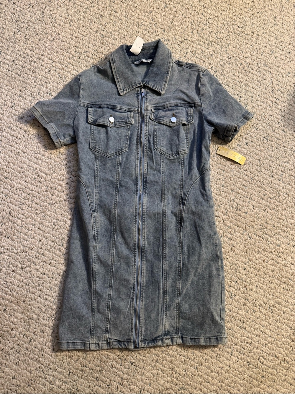 Riley + James Short Sleeve Zip-Front Denim Dress